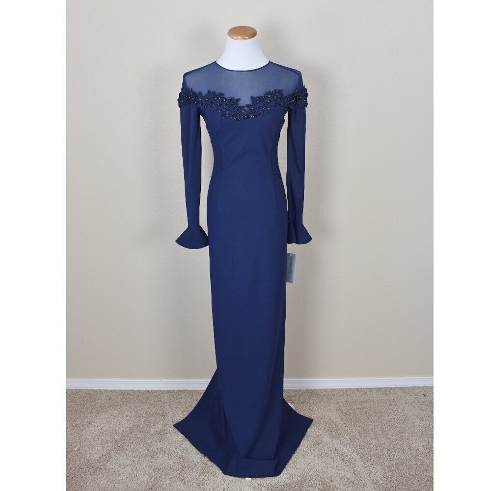 Teri Jon Rickie Freeman Long Navy Blue Formal Dress NEW 2 - Picture 1 of 11